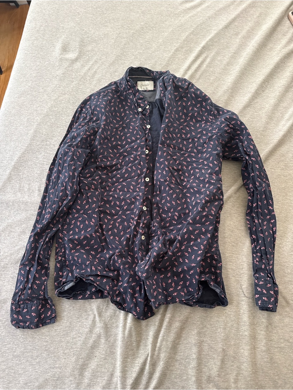 Men's Navy Floral Print Dress Shirt - Casual Button-Down